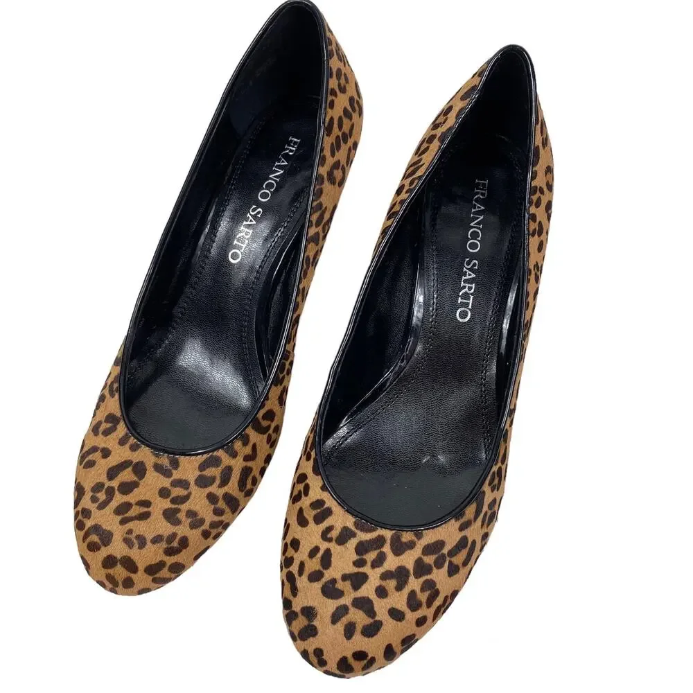 Franco Sarto Zeus Wedge Heels Animal Print Leopard Calf Hair Pumps Womens 8M